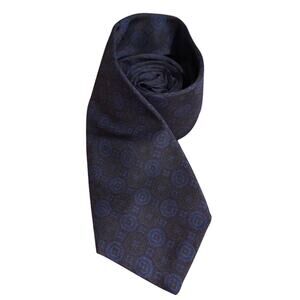 Vintage Tie Club Room Silk made in Italy Handmade in USA Blue Black Print